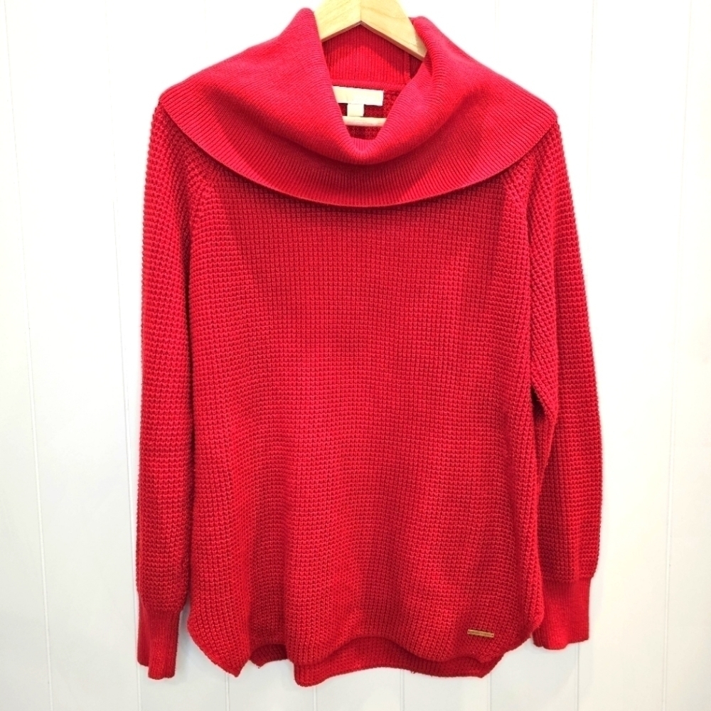 Micheal Kors Sweater Women's Size Medium Red Cowl Neck Pullover Ribbed